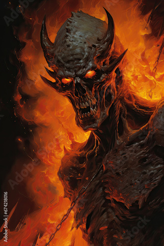 Fiery Demon s Malevolent Inferno    Dark Medieval Fantasy Old School  RPG Illustration