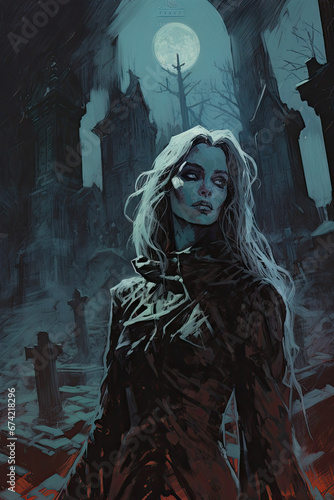 Moonlit Banshee's Vengeful Encounter , Dark Medieval Fantasy,Old School RPG Illustration