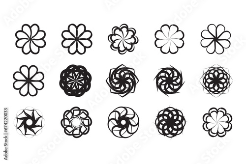 set of black and white simple and easy rounded mandala elements