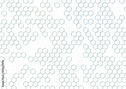 Hexagonal background with blank spaces. Cells with light blue and green color gradient.