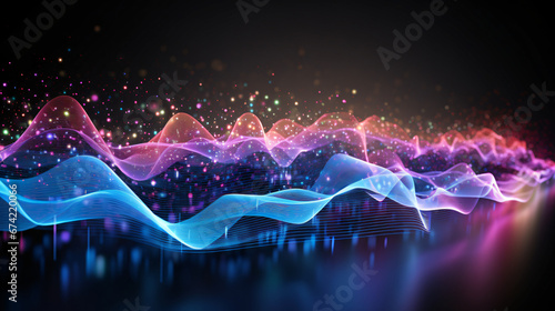 3D render, brain waves, neurons, electric waves flowing, human brain, holographic