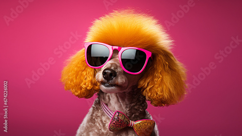 retro poodle dog wearing pink sunglasses © Blackbird