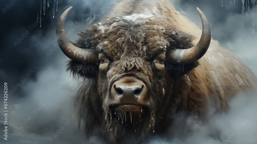 Naklejka premium American bison in snow 04