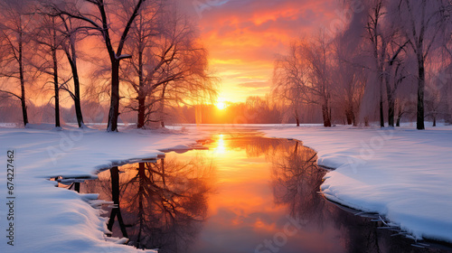 winter sunset in the park