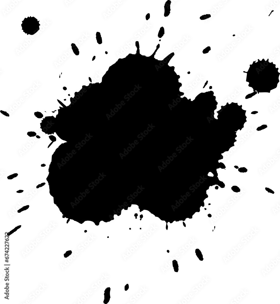 black ink dropped splatter splash painting grunge graphic on white background