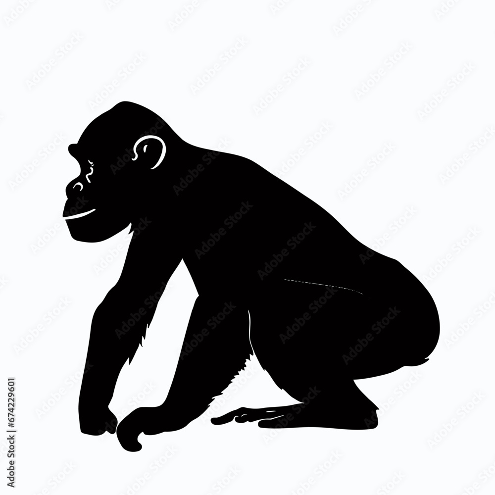 Fototapeta premium Vector Silhouette of Chimpanzee, Intelligent Chimpanzee Graphic for Wildlife Concepts
