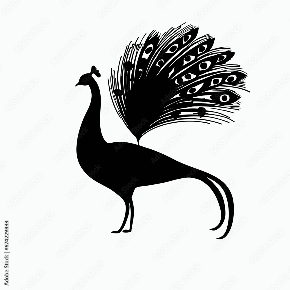 Fototapeta premium Vector Silhouette of Peacock, Elegant Peacock Illustration for Exotic Bird and Nature Designs