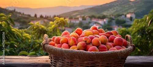 In the scenic village of Vaucluse located in Provence France you can find a delightful basket filled with luscious ripe apricots that boasts a vivid red hue As you savor this sight you can 