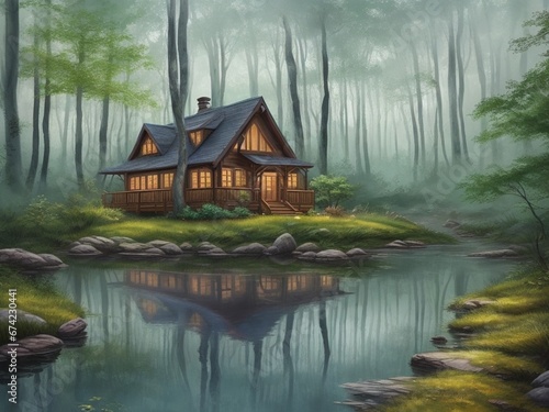 Cabin on the water (Water Color )-3.