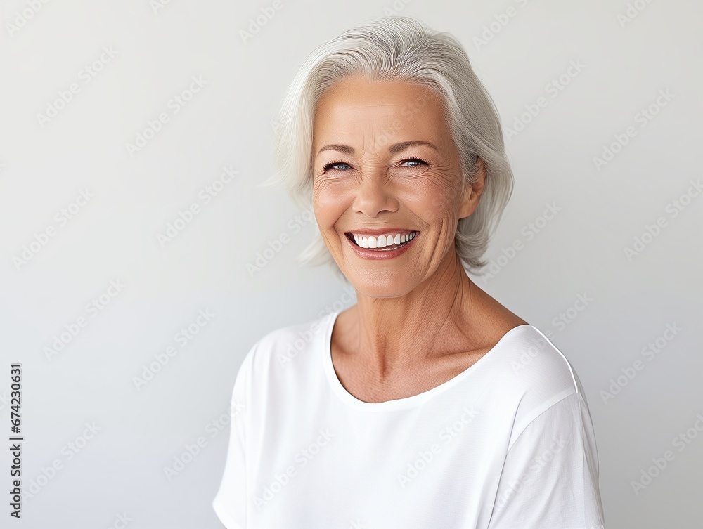 A beautiful mature woman who is happy with a big smile. Generative AI. A beautiful mature woman who is happy with a big smile. Generative AI.
