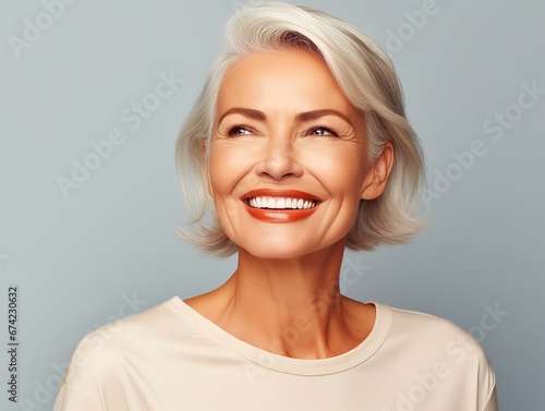 A beautiful mature woman who is happy with a big smile. Generative AI.  © Elle Arden 