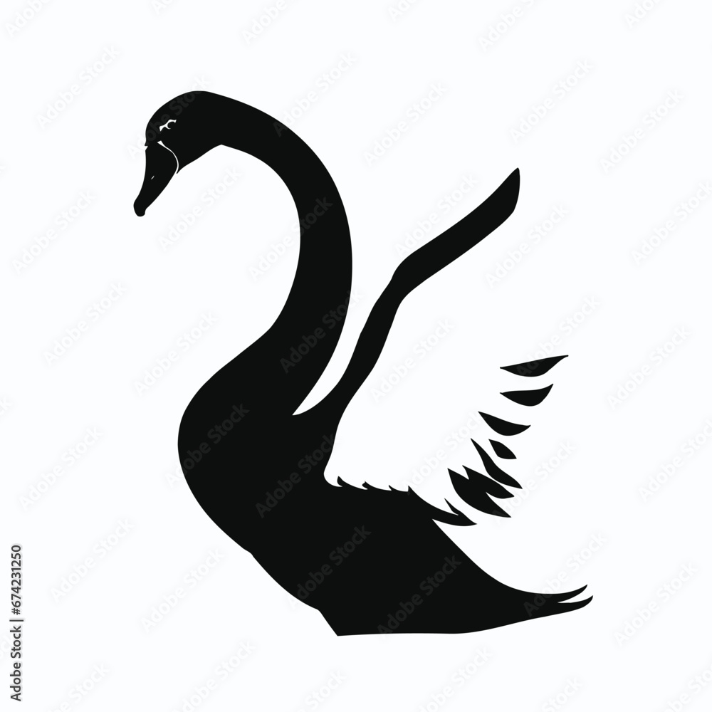 Fototapeta premium Vector Silhouette of Swan, Graceful Swan Graphic for Birds and Lake Concepts