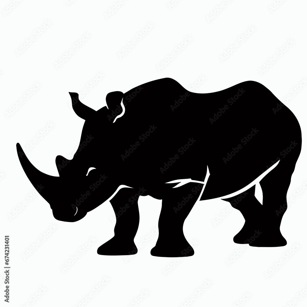 Fototapeta premium Vector Silhouette of Rhino, Powerful Rhino Illustration for Wildlife and Nature Themes