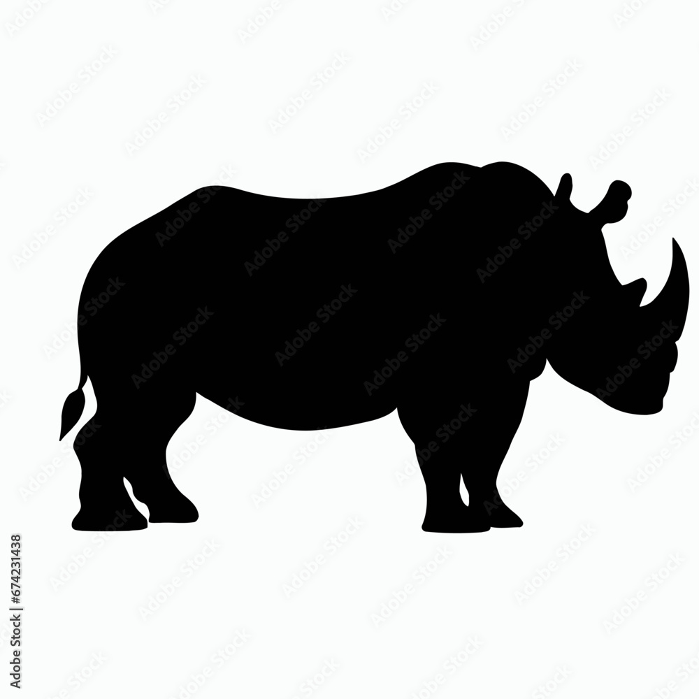 Vector Silhouette of Rhino, Powerful Rhino Illustration for Wildlife and Nature Themes Vector Silhouette of Rhino, Powerful Rhino Illustration for Wildlife and Nature Themes