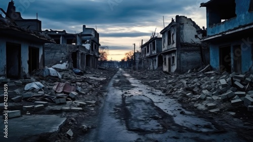 Destroyed houses in the city after the earthquake