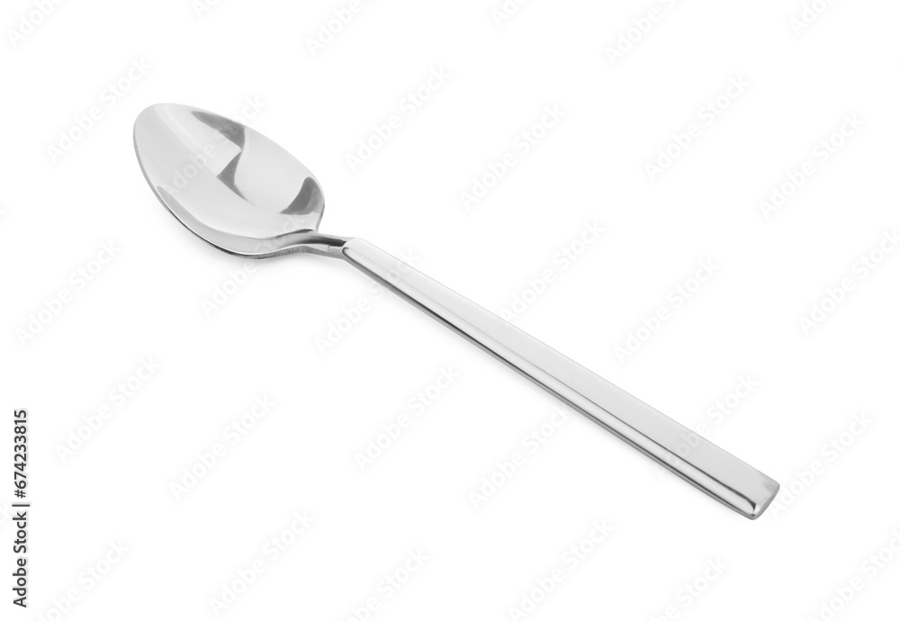 One clean shiny spoon isolated on white One clean shiny spoon isolated on white