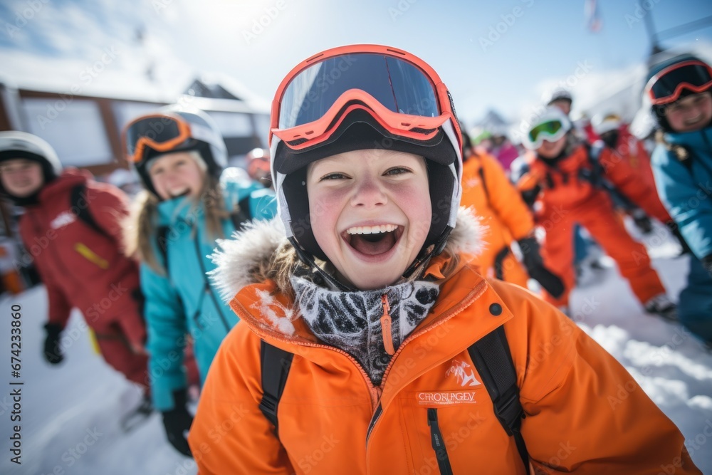 Happy child on winter holidays in the mountains. Merry Christmas and Happy New Year concept. Portrait