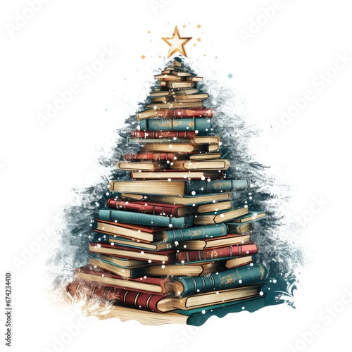 Yolet: A Whimsical Christmas Tree of Stacked Books - A Festive Vector Illustration