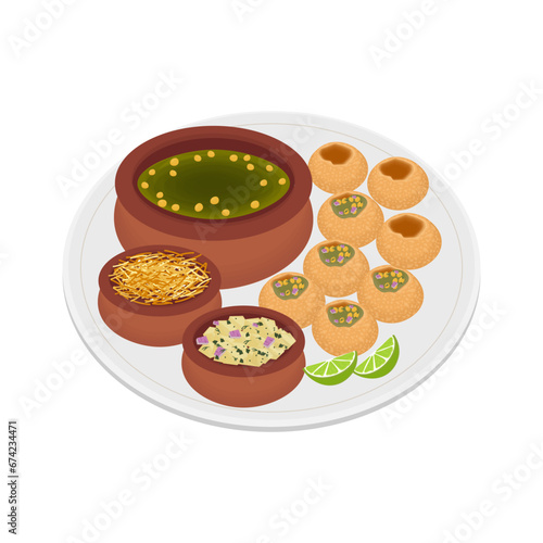 Logo Illustration of Pani Puri Or Golgappa on a plate with additional side dishes