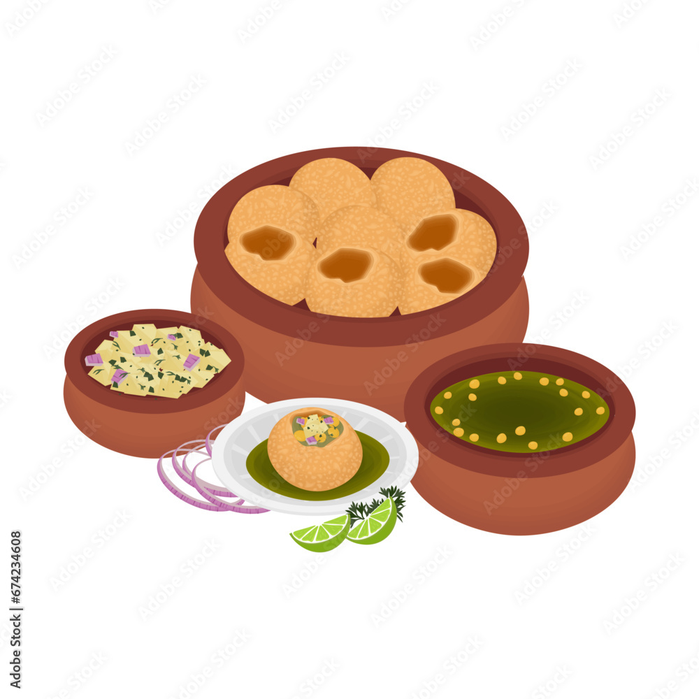 Simple Illustration Logo of Delicious Pani Puri fuchka fuchka Or Golgappa
