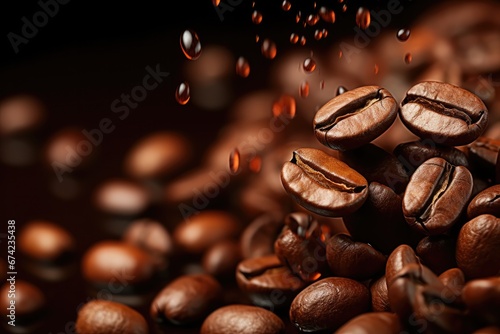 Captivating Aerial Dance  Flying Coffee Beans Amidst Rich Dark Brown Canvas