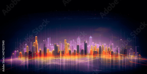 Abstract futuristic night city  Concept for IOT  smart city  speed connection and taintless advanced communication network.