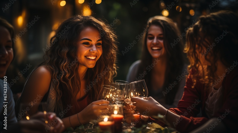 A group of friends having a backyard gathering. Generative AI. A group of friends having a backyard gathering. Generative AI.