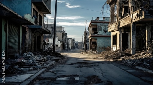 Destroyed houses in the city after the earthquake