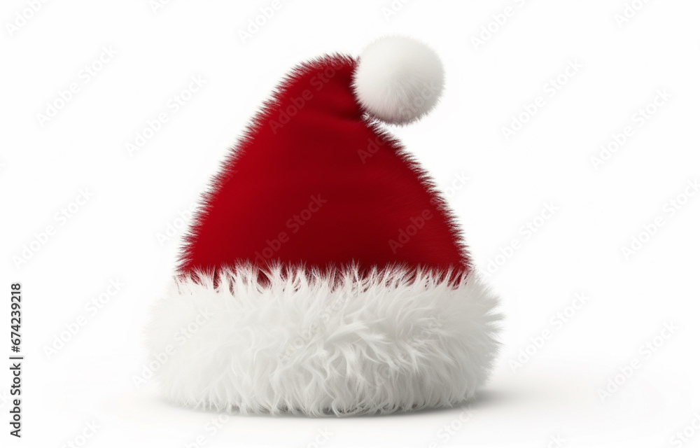 A red Santa hat with a white pompom Christmas Holiday on white background A red Santa hat with a white pompom Christmas Holiday on white background