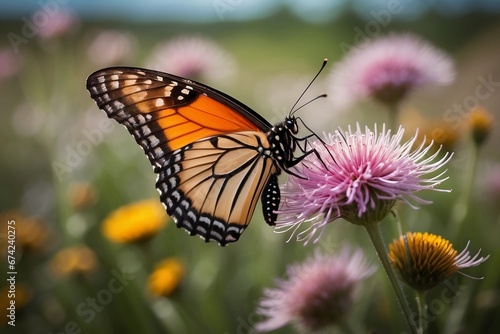 Delicate Butterfly Amidst Countryside Tranquility