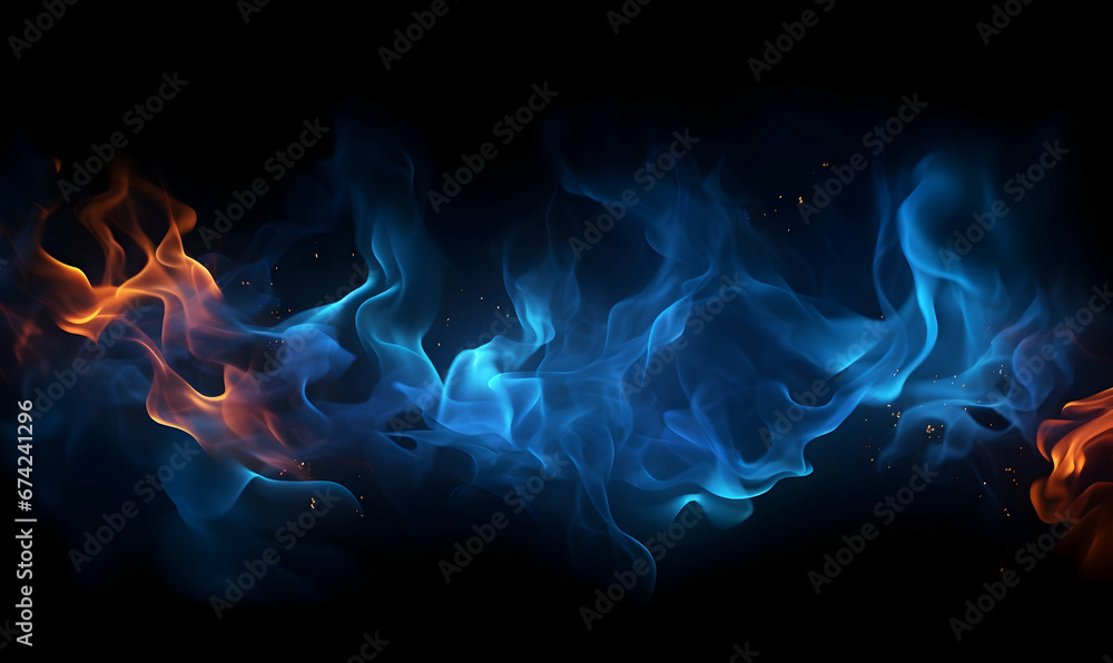 Ai generated texture of fire on a black background, fire flame, burning fire on a dark area, fire background, fire frame, fire flames background