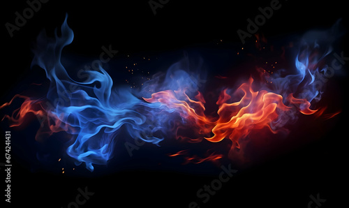 Ai generated texture of fire on a black background  fire flame  burning fire on a dark area  fire background  fire frame  fire flames background