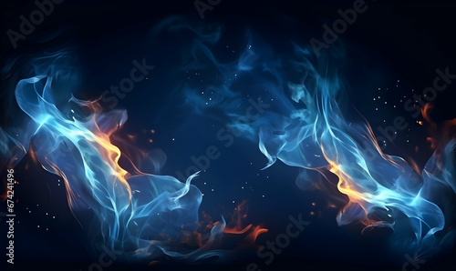 Ai generated texture of fire on a black background, fire flame, burning fire on a dark area, fire background, fire frame, fire flames background