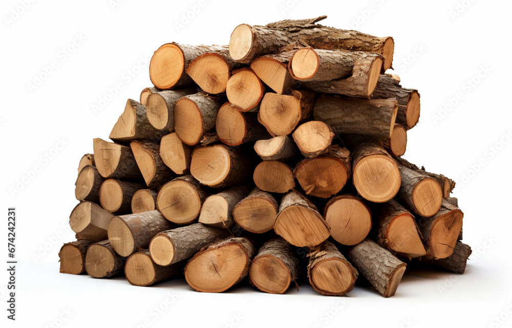 Firewood stack isolated object on a white background