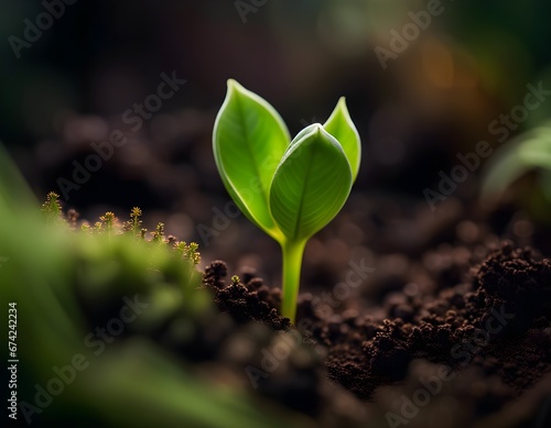 Obraz na płótnie A small plant emerging from the dark, rich soil, capturing the delicate beauty of this natural moment w salonie