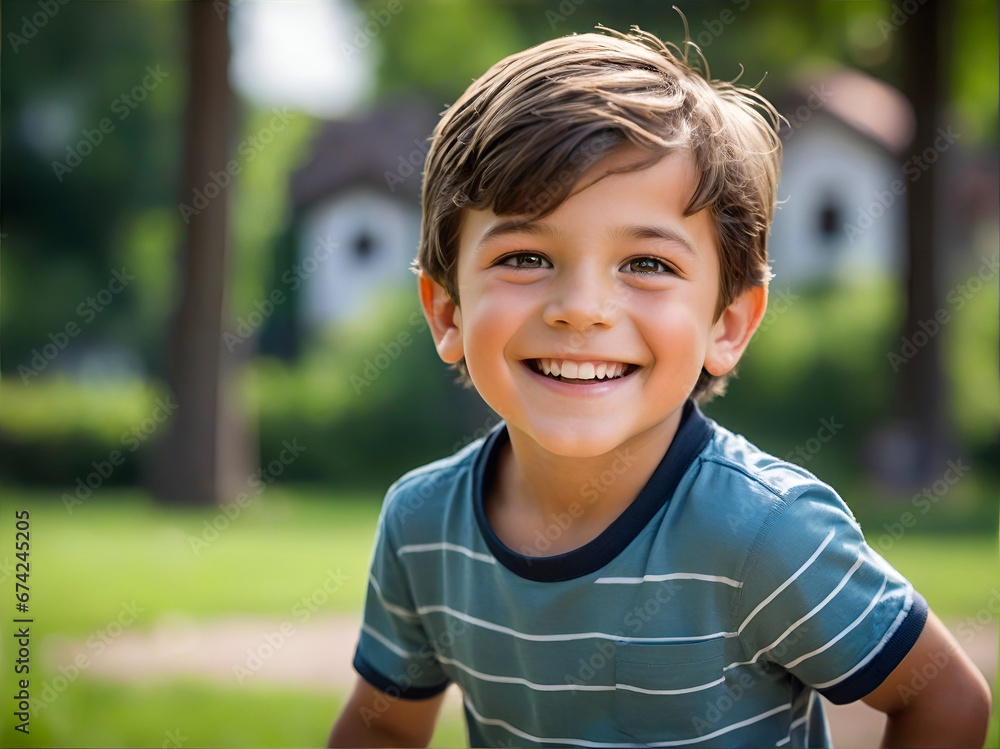 Retrato de un niño sonriendo en un parque Retrato de un niño sonriendo en un parque