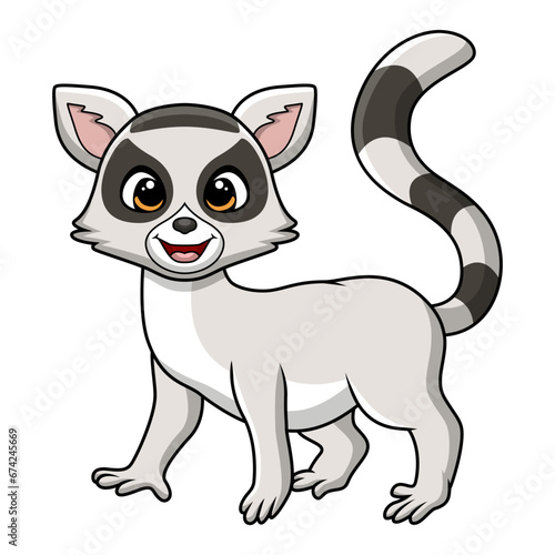 Cute lemur cartoon on white background