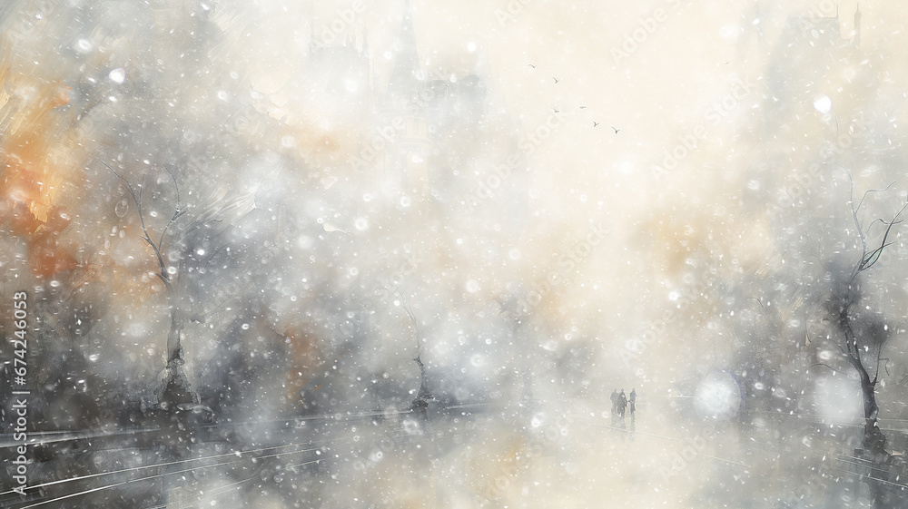 white blurred background snowfall, snowflakes falling, blizzard, watercolor image light abstract copy space blank winter greeting postcard white blurred background snowfall, snowflakes falling, blizzard, watercolor image light abstract copy space blank winter greeting postcard