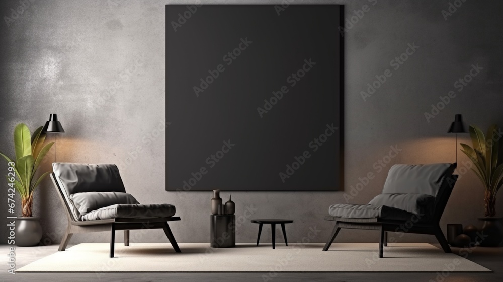 modern office room with luxury furniture and empty poster frame on wall generated by AI tool modern office room with luxury furniture and empty poster frame on wall generated by AI tool