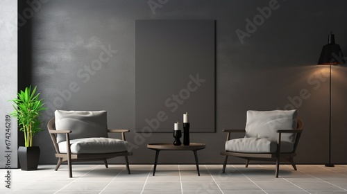 modern office room with luxury furniture and empty poster frame on wall generated by AI tool  photo