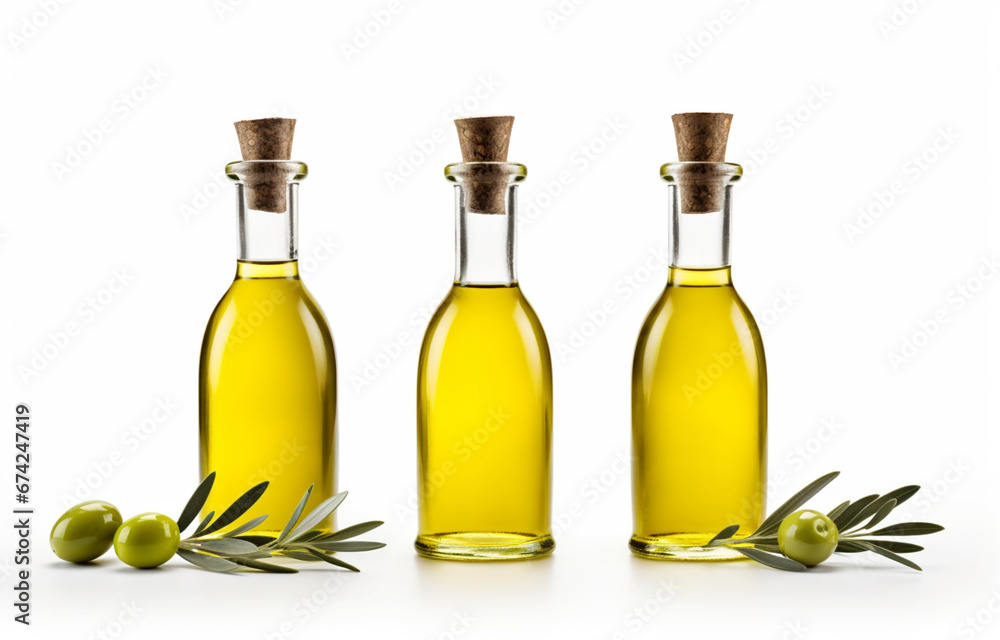 Olive oil set. Glass bottle of olive oil_with olives on a white background Olive oil set. Glass bottle of olive oil_with olives on a white background
