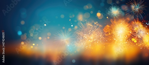 Evening fireworks during a stunning holiday showcasing vibrant colors Sparkles in patriotic white and yellow Bursting with colorful glitter creating an explosion of vivid hues A historical s