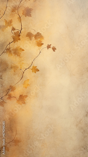 high narrow background, vertical autumn wall parchment, with light floral ornament of autumn leaves