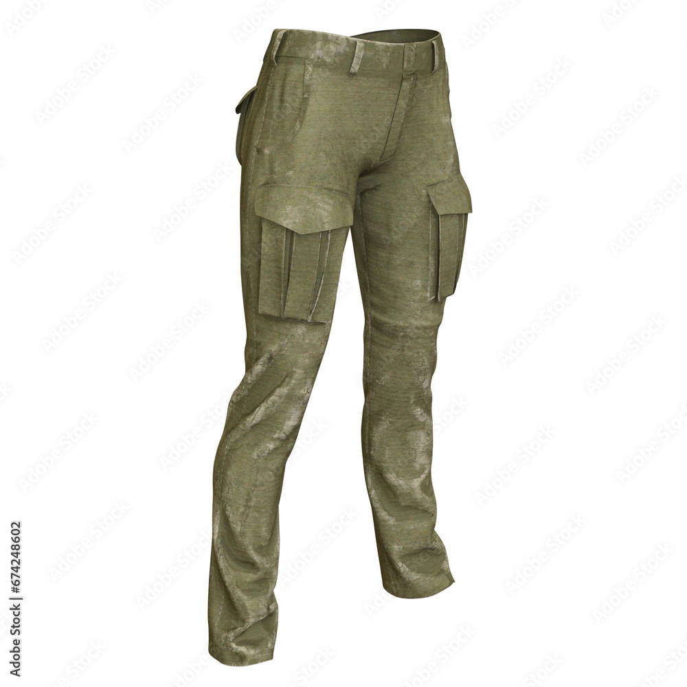 Pants Male Female Army with poses Cloth Fashion 3D render isolated illustration 