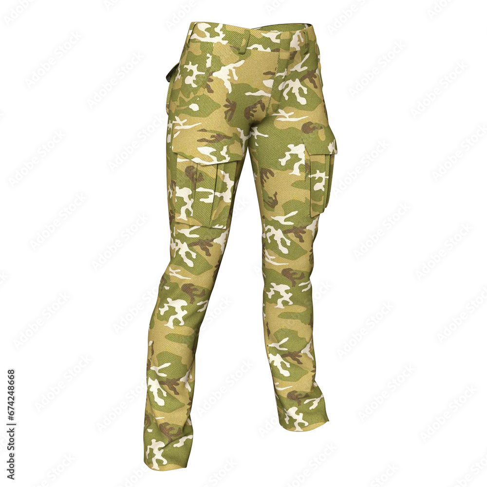 Pants Male Female Army with poses Cloth Fashion 3D render isolated illustration Pants Male Female Army with poses Cloth Fashion 3D render isolated illustration