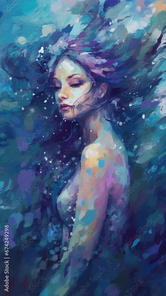 A fantasy illustration of a mermaid underwater. Generative AI. A fantasy illustration of a mermaid underwater. Generative AI.
