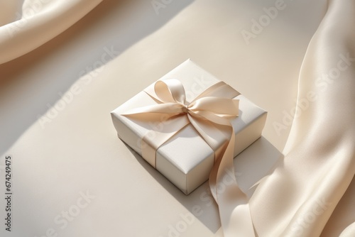 Wallpaper Mural Minimalist modern looking gift box tied on smooth beige background Torontodigital.ca