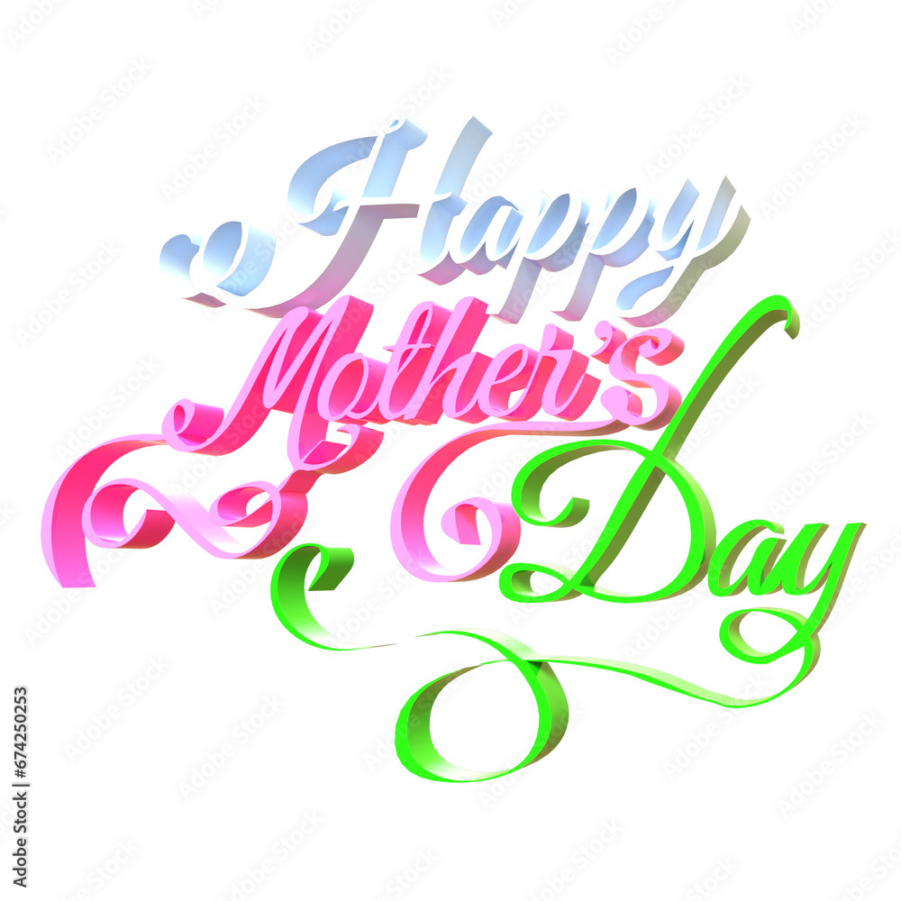 3D type letter Happy Mothers Day symbol 3D render Isolated illustration