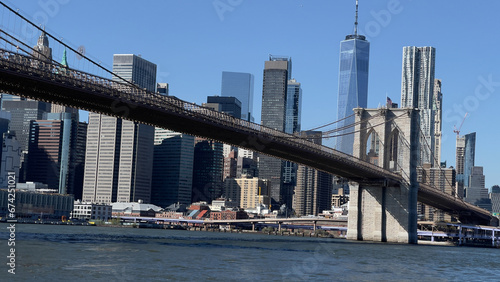 Panoramic view of Manhattan skyline and Brooklyn Bridge shot on a beautiful day in November 2023 © Rajesh