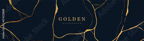 Blue background with golden veins, rough stone texture. Luxurious Design. Modern Vector art Design.